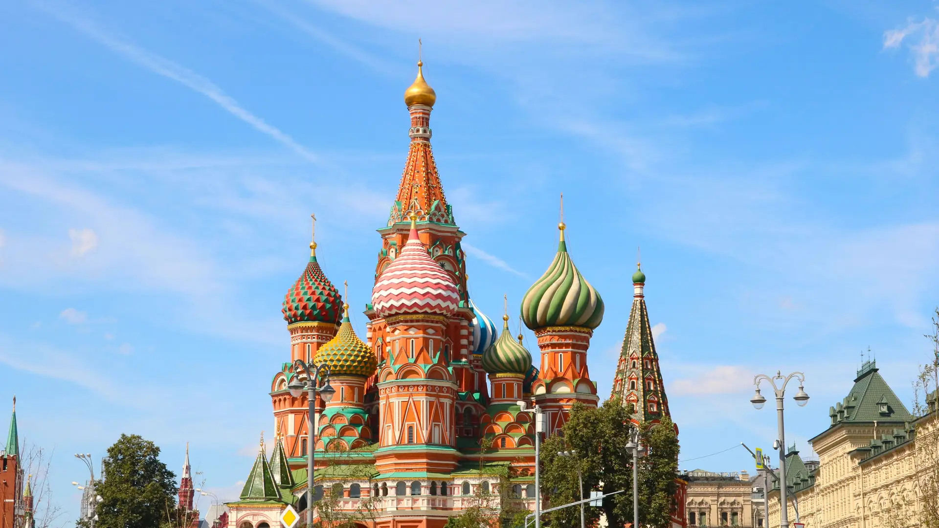 St Basil’s Cathedral in Moscow under a bright sky